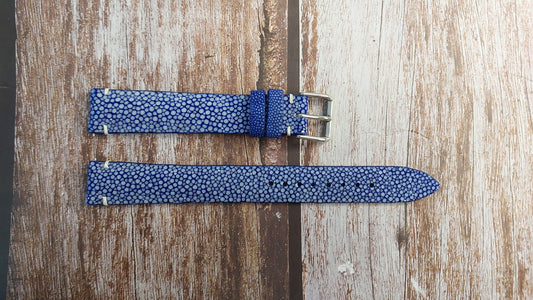 Blue Full Grain Stingray Leather Strap For 1975 Seiko 5 Automatic Watch
