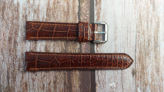 Reddish Brown Full Grain Crocodile Leather Strap For TIMEX Navi XL Automatic 41mm Stainless Steel Mesh Band Watch