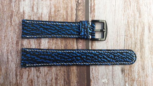 Blue Full Grain Shark Skin Leather Strap For Citizen Proximity blue face 45mm Watch