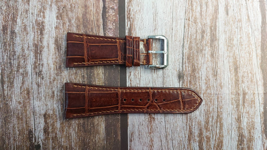 Reddish Brown Full Grain Crocodile Leather Strap For Panerai Radiomir 268 Watch