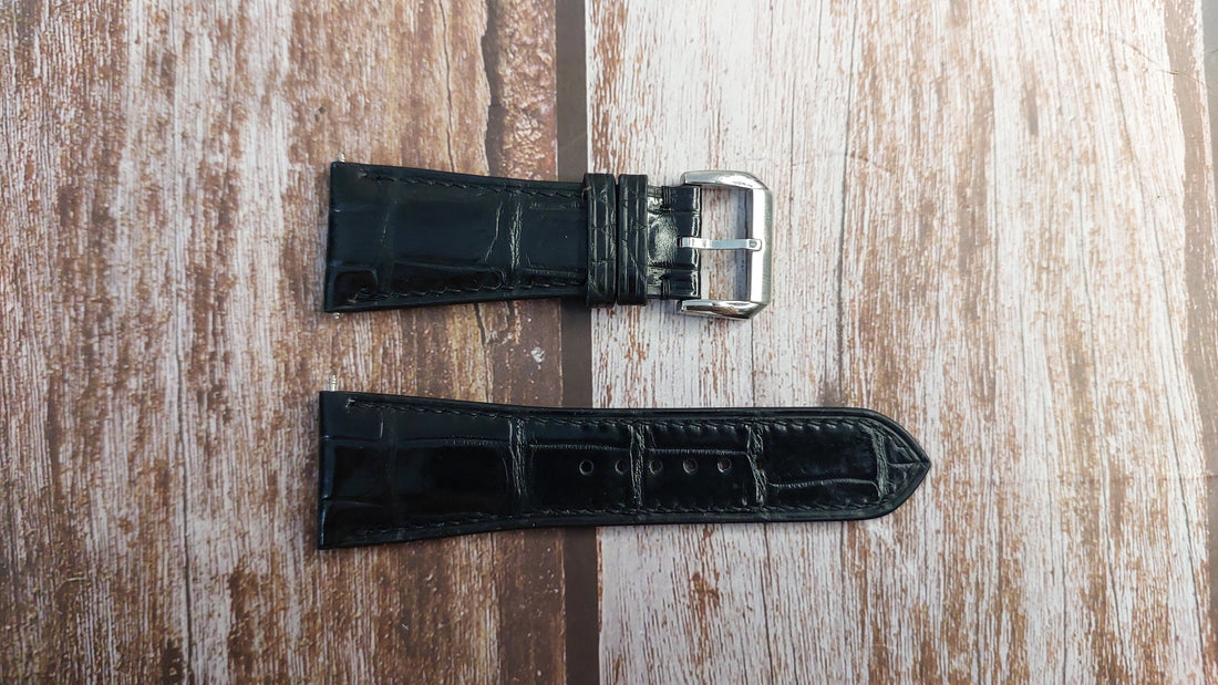 Black Full Grain Crocodile Leather Strap For Panerai Radiomir 268 Watch