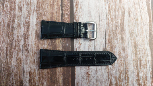 Black Full Grain Crocodile Leather Strap For Panerai Radiomir 268 Watch