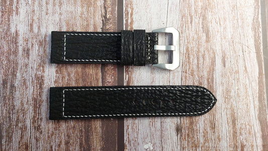 Black Full Grain Shark Skin Leather Strap For Panari Watch