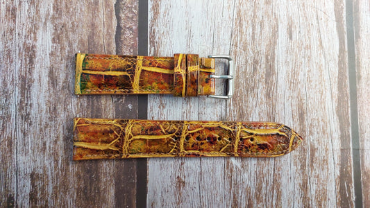 Mixing Dye Full Grain Crocodile Leather Strap For Invicta ProDiver Watch