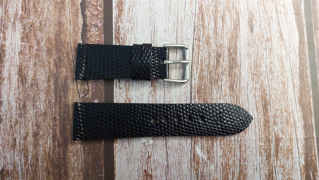 Black Full Grain Lizard Leather Strap For Kurono Calendrier Watch