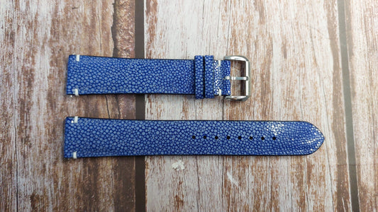 Blue Full Grain Stingray Leather Strap For Longines Legend Diver Watch