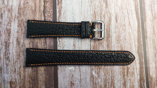 Black Full Grain Shark Skin Leather Strap For Zixen Diver Watch
