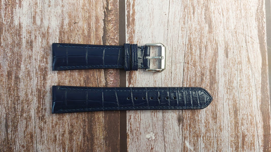 Dark Blue Full Grain Crocodile Leather Strap For Grand Seiko Watch