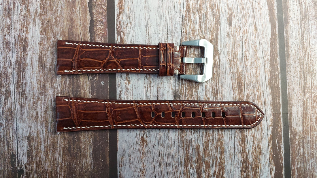 Reddish Brown Full Grain Crocodile Leather Strap For TW Steel 120 Watch