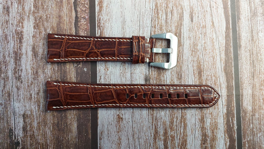 Reddish Brown Full Grain Crocodile Leather Strap For TW Steel 120 Watch