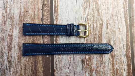 Dark Blue Full Grain Crocodile Leather Strap