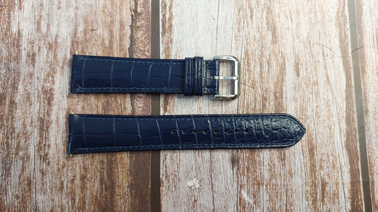Dark Blue Full Grain Crocodile Leather Strap For Zeno-Watch Basil Watch