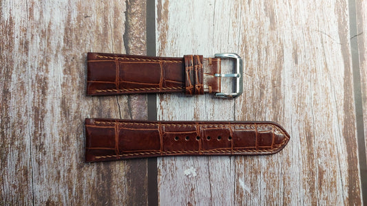 Reddish Brown Full Grain Crocodile Leather Strap For Seiko SNKN37 Watch