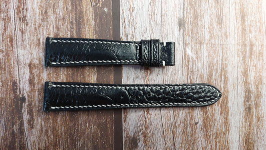 Black Full Grain Ostrich Leg Leather Strap