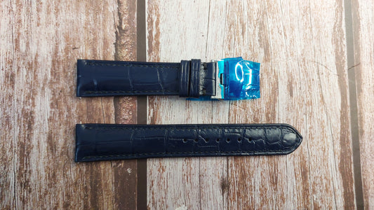 Dark Blue Full Grain Crocodile Leather Strap For Rolex Daydate 36mm Watch