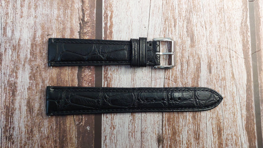 Black Full Grain Crocodile Leather Strap For Glashutte Original Senator - 39-11-05-03-04 Watch