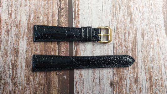 Black Full Grain Ostrich Leg Leather Strap For An Old Classic Gold Dial Omega Watch