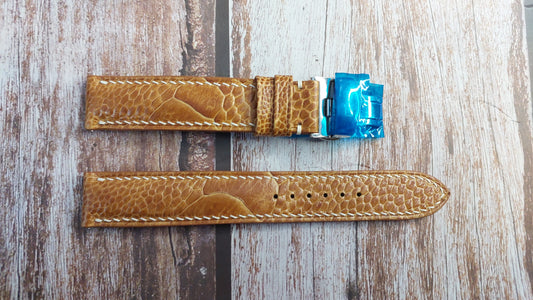 Light Brown Full Grain Ostrich Leg Leather Strap For Clinton Watch