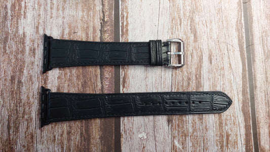 Black Full Grain Crocodile Leather Strap For Apple Watch Series 7 (45mm)