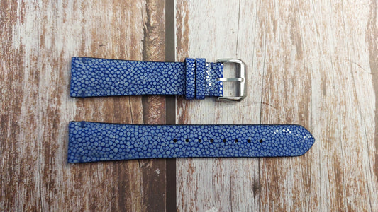 Blue Full Grain Stingray Leather Strap For Longines Hydroconquest 41mm Watch
