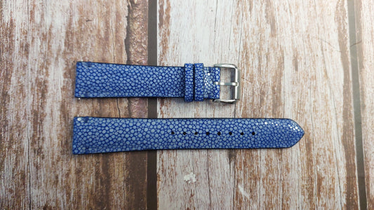 Blue Full Grain Stingray Leather Strap For Omega Seamaster Watch