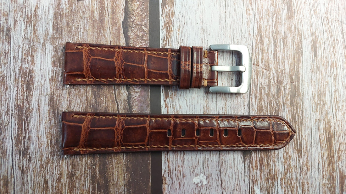 Reddish Brown Full Grain Crocodile Leather Strap