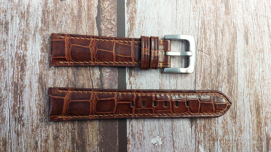 Reddish Brown Full Grain Crocodile Leather Strap