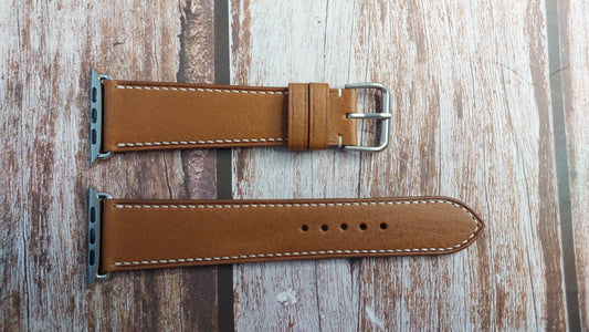 Brown Italian Veg Tanned Minerva Box Leather Strap Apple Watch Ultra 49mm