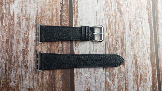 Black Full Grain Ostrich Leather Strap For Apple Watch Series 6 (40mm)