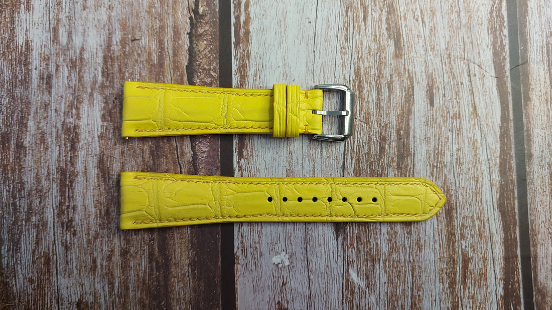 Yellow Full Grain Crocodile Leather Strap For Locman Watch
