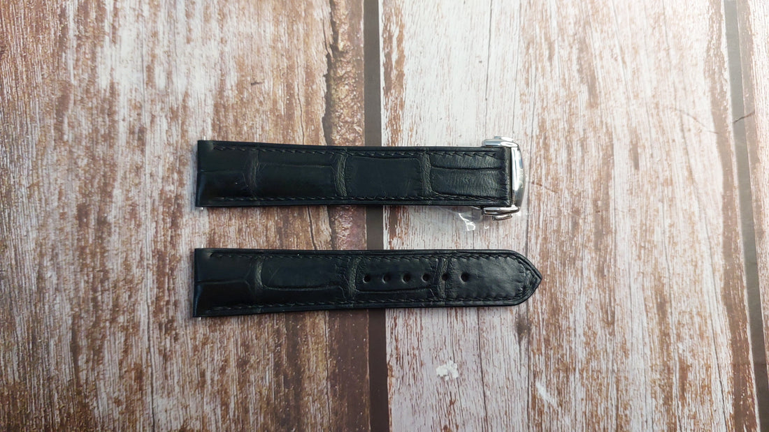 Black Full Grain Crocodile Leather Strap For Dressy Sports Watch