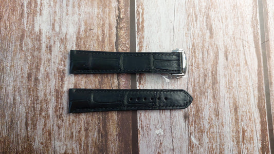 Black Full Grain Crocodile Leather Strap For Dressy Sports Watch