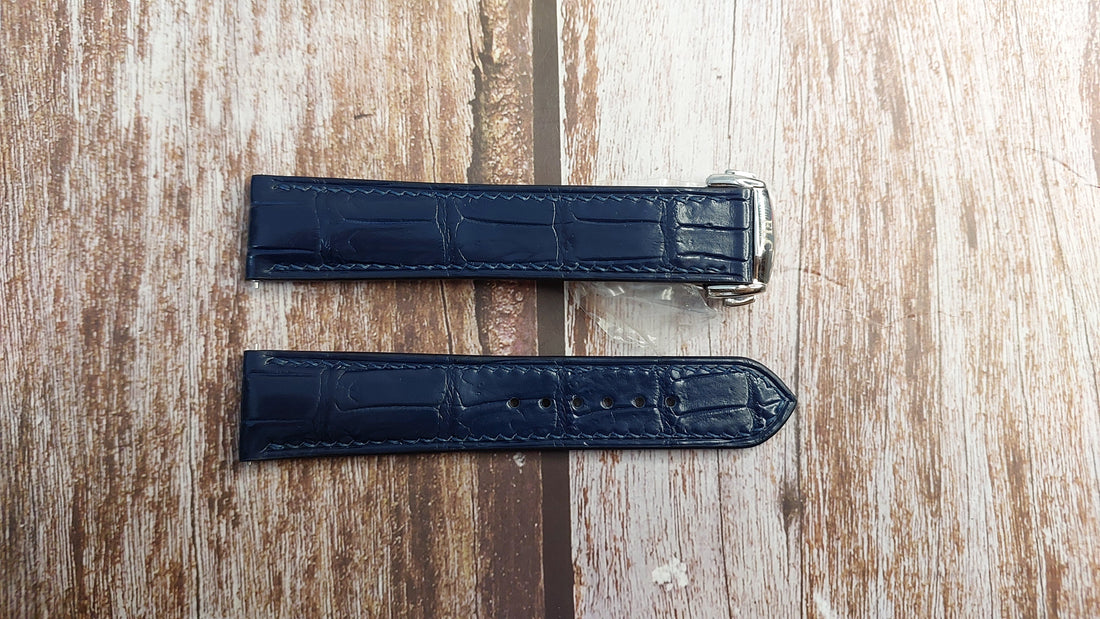 Dark Blue Full Grain Crocodile Leather Strap For Dressy Sports Watch