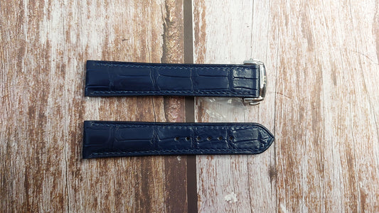 Dark Blue Full Grain Crocodile Leather Strap For Dressy Sports Watch