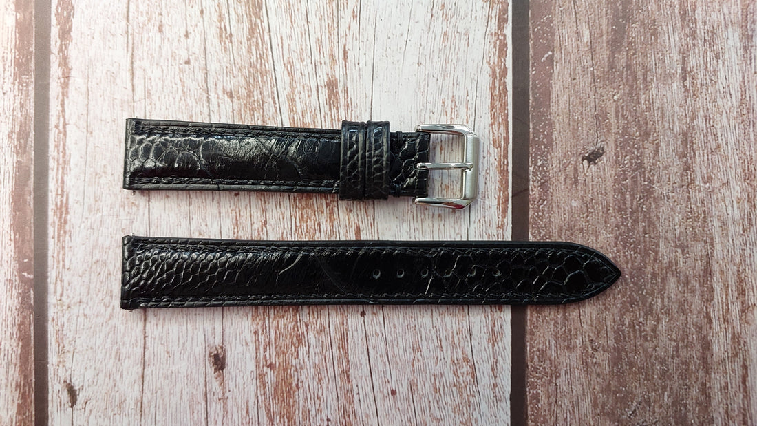 Black Full Grain Ostrich Leg Leather Strap For 1950s Universal Watch