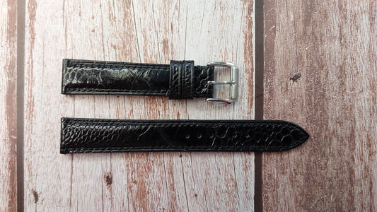 Black Full Grain Ostrich Leg Leather Strap For 1950s Universal Watch