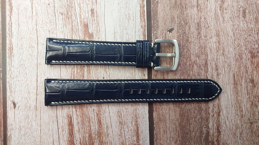 Dark Blue Full Grain Crocodile Leather Strap For Omega Watch