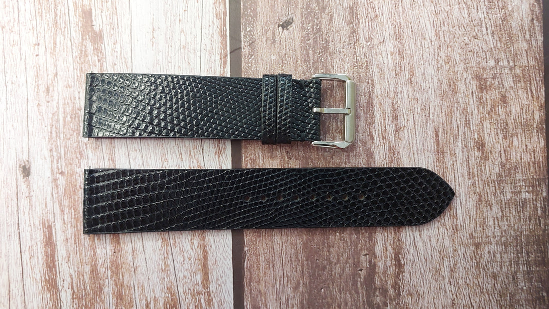Black Full Grain Lizard Leather Strap For Cartier tank