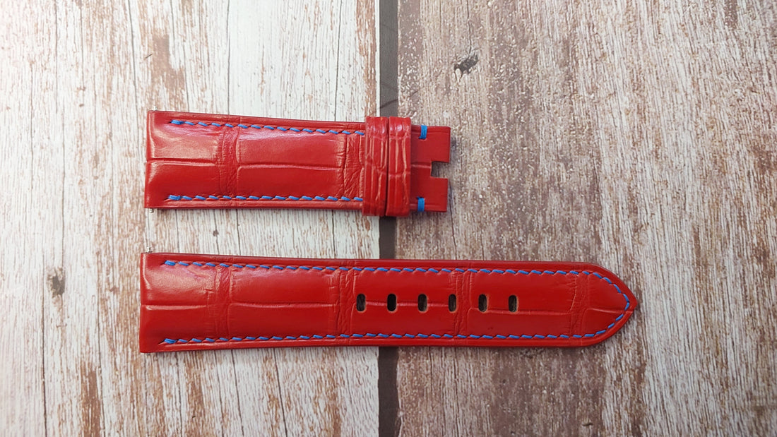 Red Full Grain Crocodile Leather Strap For Panerai 682 42mm Watch