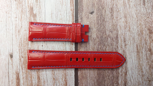 Red Full Grain Crocodile Leather Strap For Panerai 682 42mm Watch