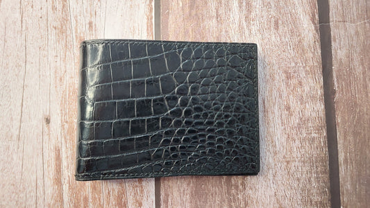 Black Crocodile Horizontal Bifold Leather Wallet