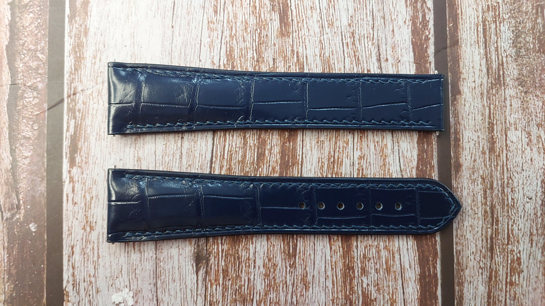 Dark Blue Full Grain Crocodile Leather Strap For BLANCPAIN BIG DATE DEPLOYMENT STRAP