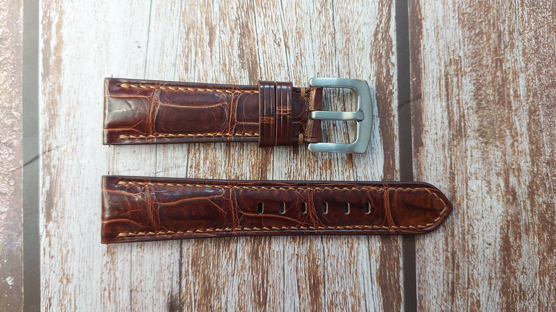 Reddish Brown Full Grain Crocodile Leather Strap For JLC Master Ultra Thin Date Watch