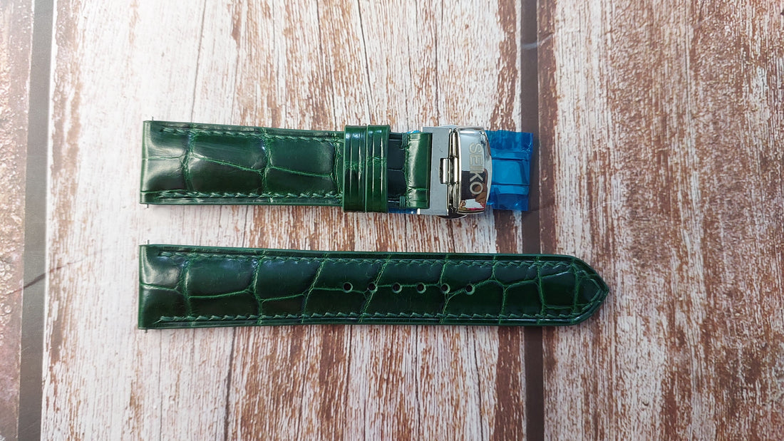 Green Full Grain Crocodile Leather Strap For Seiko 6r35-00A0 Watch