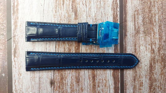 Dark Blue Full Grain Crocodile Leather Strap For Orient Bambino Gen 2 Watch