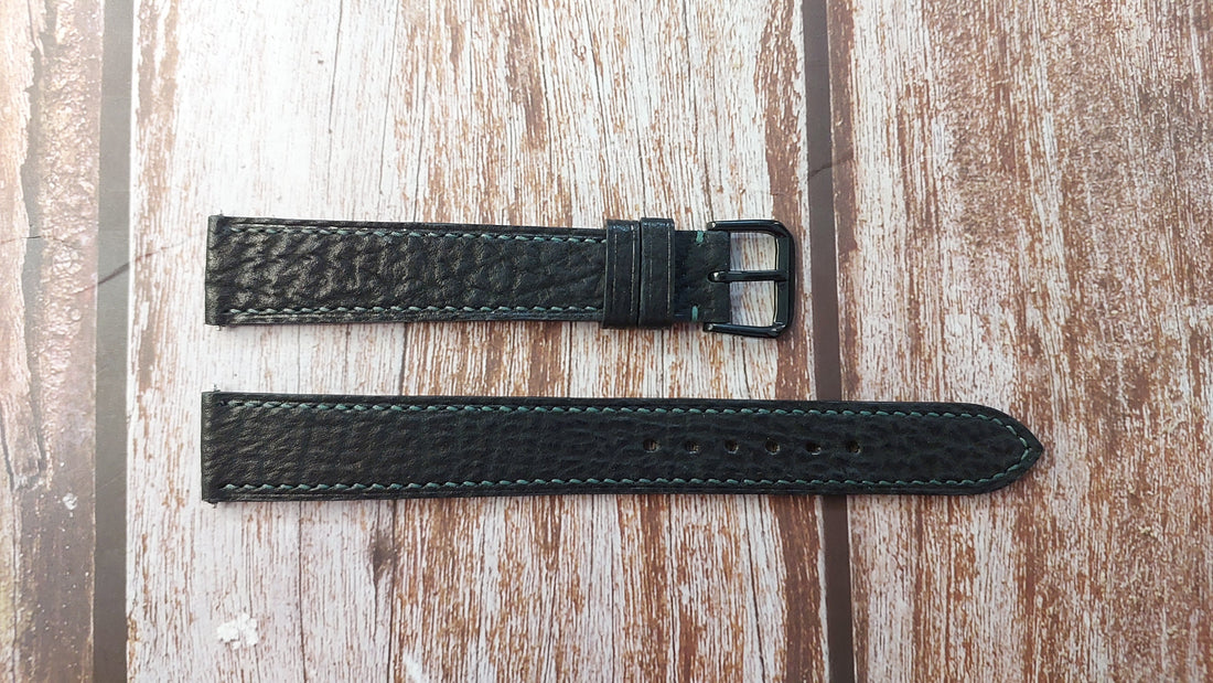 Black Full Grain Shark Skin Leather Strap For Timex Expedition Watch