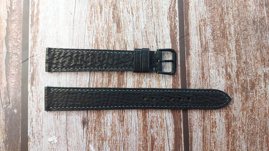 Black Full Grain Shark Skin Leather Strap For Timex Expedition Watch