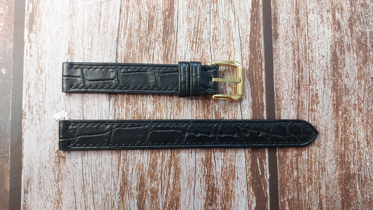 Black Full Grain Crocodile Leather Strap For Piaget 7273 Watch
