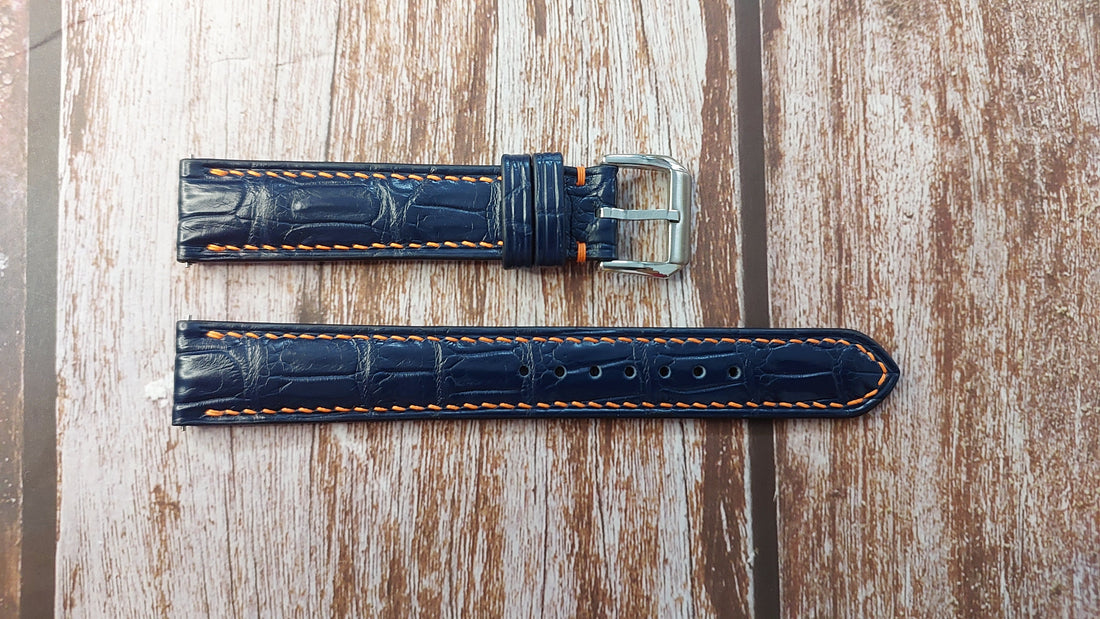 Dark Blue Full Grain Crocodile Leather Strap For Omega Seamaster Watch