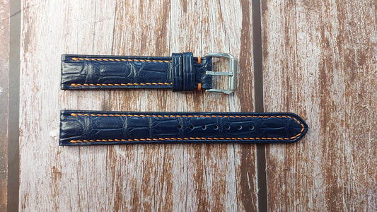 Dark Blue Full Grain Crocodile Leather Strap For Omega Seamaster Watch